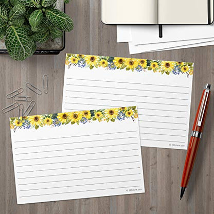 321Done Ruled Note Cards, Sunflower 4x6 Thick Index Cards - Plain White Card Stock, Notecards & Stationery with Lines for Writing, Stamping - Made in USA, Set of 50 - No Envelopes - color: Lines, size: Standard (4 x 6)