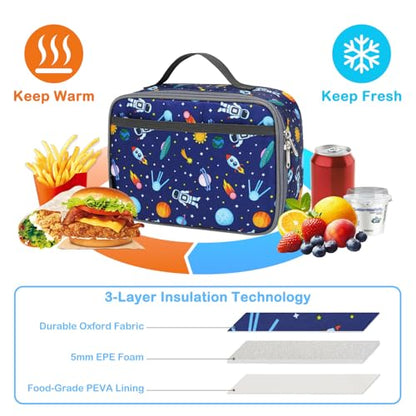 FlowFly Kids Lunch box Insulated Soft Bag Mini Cooler Back to School Thermal Meal Tote Kit for Girls, Boys, Astronaut - color: Multicolor