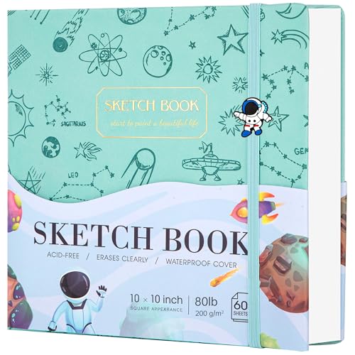FLYING EAGLE Sketch Book, Square Hardcover Journal for Kids,10x10, Green | 120 Pages 120GSM Thick Drawing Pad,Sketch Pad Gift for Boys Girls Teens Art Drawing Journal - color: 2.green, size: 10"x 10"
