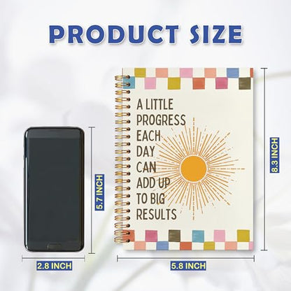 Retro Boho Sunshine Inspirational Checkered Spiral Notebook 5.5 x 8.3 for Work Study, Motivational Sun Sunburst Checkered Hardcover Notebook Journal for Women - color: Boho Motivational Sun