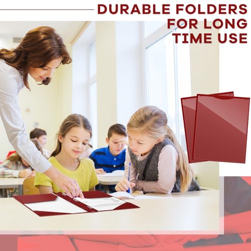 Henoyso 18 Pcs Plastic Folder with Clear Front Pocket and 3 Prong Plastic Folders with Card Slot Pocket Folders with Prongs for School Office (Burgundy) - color: Burgundy