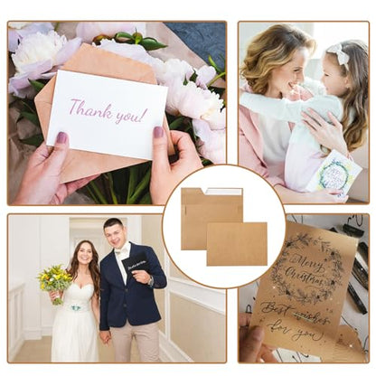 Silunkia 100 Packs Brown Single Panel Blank Greeting Cards and Envelopes 4.25 x 5.5 Heavyweight Flat Cardstock and A2 Envelopes Printable Self Seal for Graduations, Wedding, Thank You Cards - color: Brown, size: 4.25x5.5-100pcs
