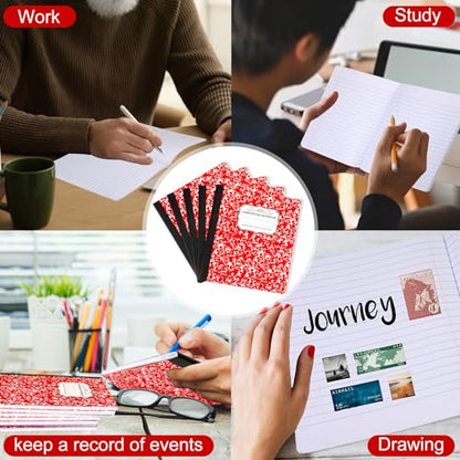 Seajan 20 Pack Composition Notebooks, Wide Ruled Paper, 7-1/2" x 9-3/4" Marble Hard Covers, 60 Sheets, Composition Notebooks Bulk for Students Back to School Adults Office Supplies(Red) - color: Red