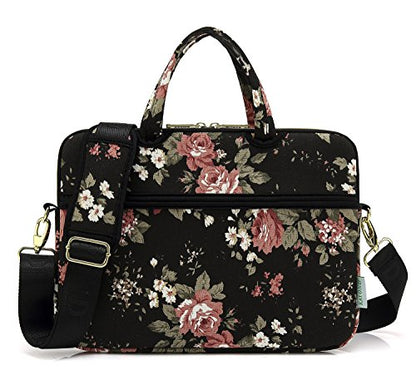kayond Black C Rose Patten water resistant Laptop Shoulder Messenger Bag Case Sleeve for 14 Inch 14.1 Inch Laptop,Laptop Briefcase - color: Black C Rose, size: 14-14.1 Inch