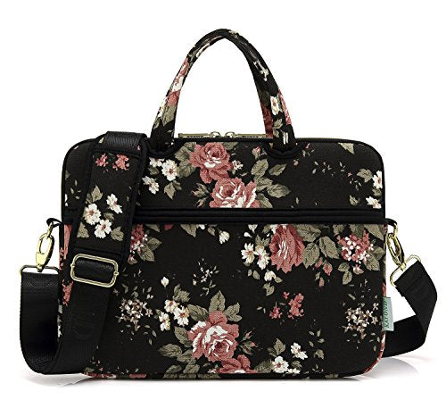 kayond Black C Rose Patten water resistant Laptop Shoulder Messenger Bag Case Sleeve for 14 Inch 14.1 Inch Laptop,Laptop Briefcase - color: Black C Rose, size: 14-14.1 Inch