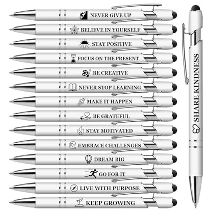 15 Pack Motivational Pen Set - Inspirational Quotes Retractable Ballpoint Pens for Office School Supplies, Encouragement Gifts for Women Men, White - color: White, style: Positive