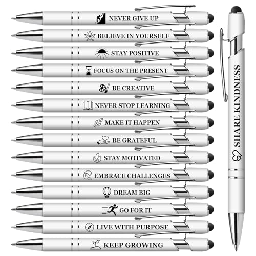 15 Pack Motivational Pen Set - Inspirational Quotes Retractable Ballpoint Pens for Office School Supplies, Encouragement Gifts for Women Men, White - color: White, style: Positive