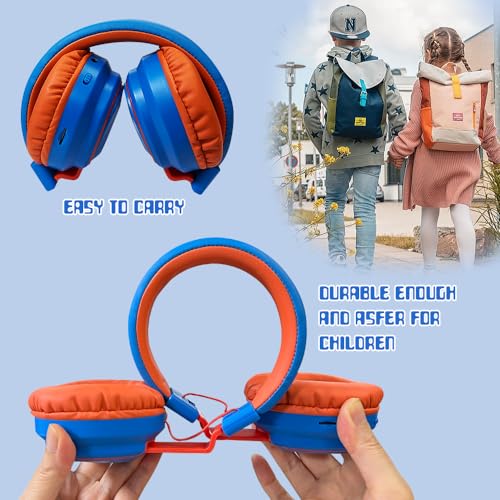 Mokata Kids Headphones Bluetooth 5.3 Wireless Lightweight Fast Charging 68 Hours Play Time Volume Limited 85/94dB Over Ear Foldable with Built-in Mic for Toddler Boy Girl Tablet Pad Blue - color: Blue