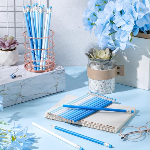 24 Pcs Round Pencils with Eraser 2 HB Cute Pencils Bulk for School Graphite Wood Color Unsharpened Pencil for Drawing Sketching Wedding School Teacher Supplies Student Reward(Blue) - color: Blue