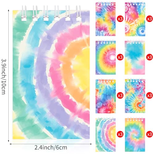 24 PCS Mini Tie Dye Notepads Small Spiral Notebook Mini Notebook Bulk for Party Supplies Multicolor Pocket Notebooks for Tie Dye Birthday Party Art Gift Supplies - style: Tie Dye