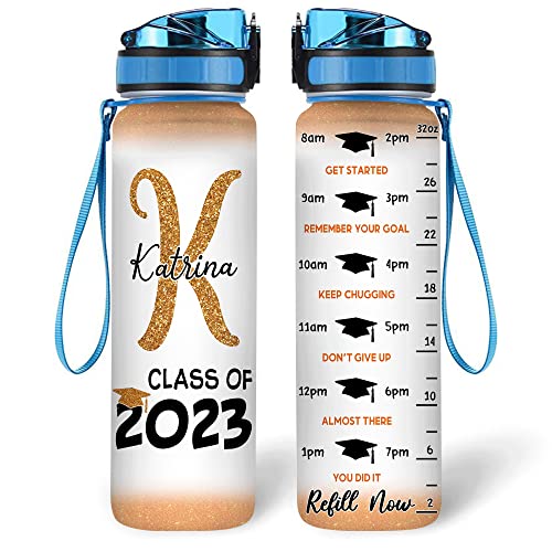 Hyturtle Personalized Graduation 32 Oz 1Liter Motivational Water Bottle, Senior Of 2023 Custom Name Water Bottle With Time Marker, Graduation Gifts for Her, Gifts for High School College - color: Graduation 2