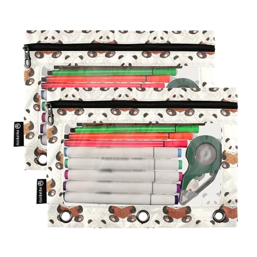 Panda Pencil Pouches for 3 Ring Binder, Zipper Binder Pencil Case, 2 Pack Clear Window Case Bag for Office Organizers - color: Panda