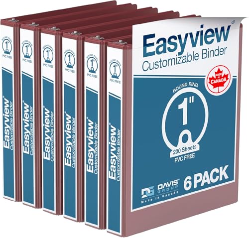 Easyview Premium 3-Ring Binders with Clear-View Covers and Round Rings, Binders for School or Office, 1 Inch, Pack of 6, Burgundy - color: Burgundy, size: 1 Inch, style: 6 Pack