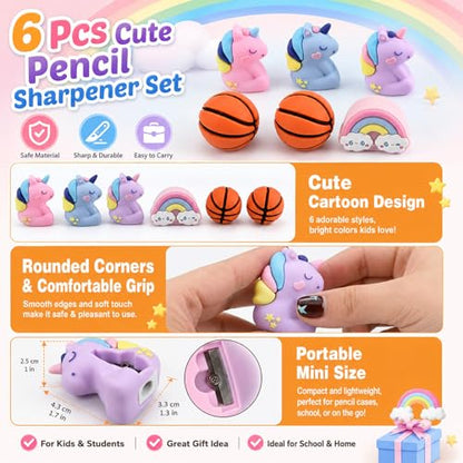 6 PCS Kids Pencil Sharpeners, Cute Pencil Sharpener Manual, Hand Held Pencil Sharpener, Funny Sharpener Cartoon Creative, Kawaii Stationary Gifts Mini School Office Supplies (Style 5) - style: Style 5