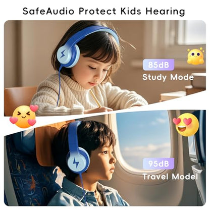 Candy Bila Kids Headphones, Wired Headphones for Kids Over Ear with Microphone, Foldable Headphone for Learning & Entertainment,Light Blue - color: Light Blue