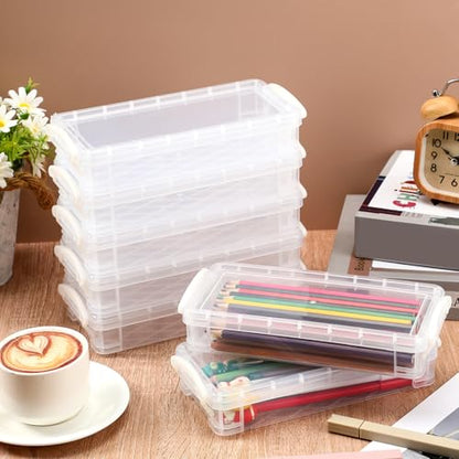 Gueevin 24 Pcs Large Capacity Plastic Pencil Box Clear Plastic Pencil Case Crayon Box with Snap Tight Lid Watercolor Pen Storage Brush Organizer Drawing Tools Container (White) - color: White