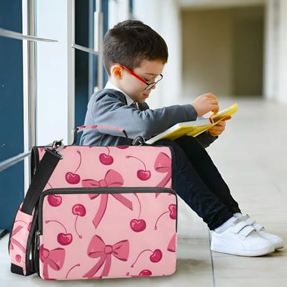Bow Cherry Pink Zipper Binder Bag 3 Ring Binder with Shoulder Strap Zip Up 500 Sheets Capacity Multi Pockets for School Office Supplies - color: Multi1499, size: Fit 500 Sheets