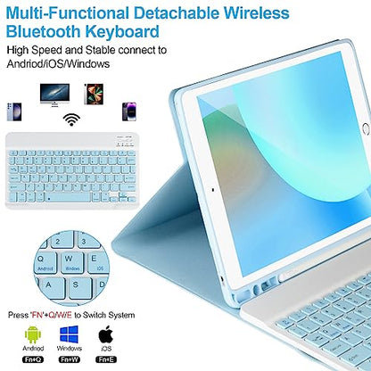 Keyboard Case for iPad 9/8/7th Gen 10.2’’,Case with Keyboard ipad 10.2 inch,Keyboard for iPad 9th Gen,Detachable Bluetooth Keyboard for iPad 10.2,iPad Keyboard Case 9th Gen with Pencil Holder (Blue) - color: Blue