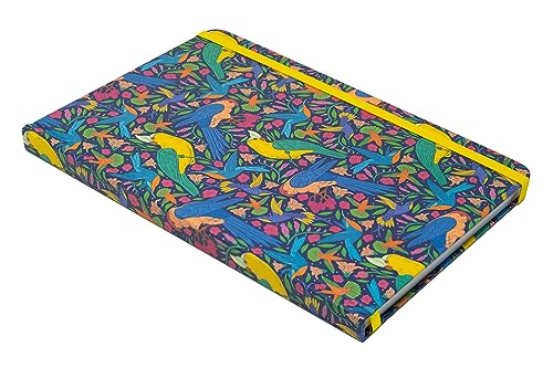 Beatrix & Luca College Ruled Notebook - A5 Journal – Lay Flat with Bookmark and Elastic Band - 160-Pages – 100 GSM Paper - Composition or Diary – Lined Pages - color: blue tropical birds
