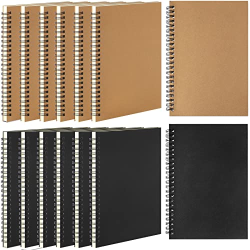 Leelosp 12 Pcs Small Spiral Notebook Lined Spiral Journal College Ruled Notebook Wire Bound Kraft Cover, 120 Pages for Work (Brown,Black,5.5 x 8.3 Inch) - color: Brown, Black, size: 5.5 x 8.3 inch