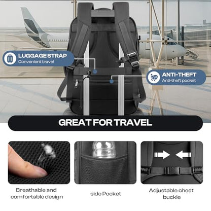 Carry on Backpack, Travel Friendly, Fits TSA requirement, Black | Extra Large 40L-50L Travel Backpack TSA Approved, Water Resistant Bag, Expandable Laptop Bagpack, Travel Backpack for men - color: Black, size: XX-Large