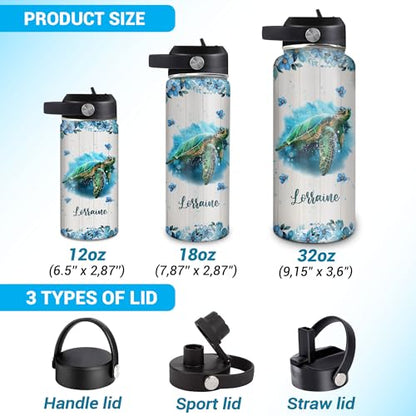 Hyturtle Personalized Gifts For Sea Turtle Lover-Just A Girl Who Loves Sea Turtle Custom Name 18oz 32oz Stainless Steel Bottle With Straw Lid-Idea Ocean Animal Lover Gifts For Women Girl On Birthday - color: Sea
