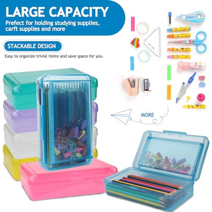 SFLHHDM Large Pencil Box, Double Layer Capacity Pencils Holders, Clear Hard Pen Case with Snap-tight Lid, Plastic Pencil Case for Office School, Pen Boxes Storage School Box (Navy Blue-1pcs) - color: Navy Blue-1pcs