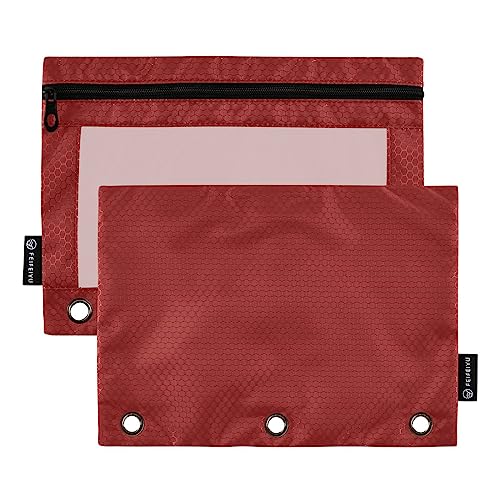 MCHIVER Wine Red Pencil Pouch for 3 Ring Binder Pencil Pouches with Zippers Clear Window Binder Pockets Pencil Bags for Work Daily Organzier Office 2 Packs - color: Wine Red