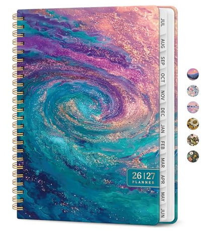 Planner 2026-2027, Academic Year Monthly and Weekly Calendar Planner, Jul 2026 - Jun 2027, Hardcover Teacher Student Planning Agenda book with Tabs, Perfect for School Office Supplies, 6.3" x 8.5" - Galaxy Flow - color: E-Galaxy Flow, size: (6.3"x8.5")a5