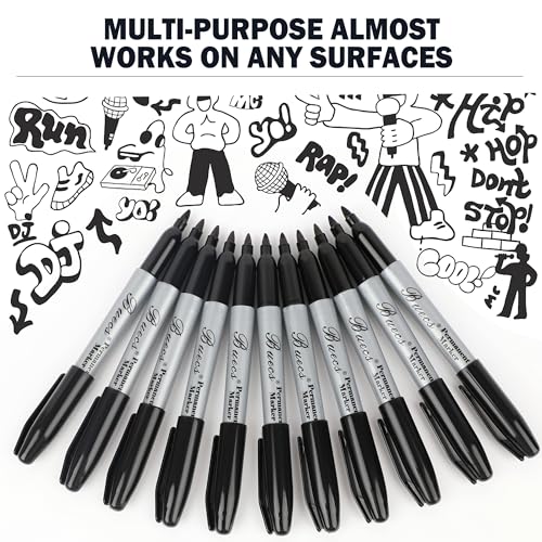 Buecs Permanent Markers, 200 Count Black Permanent Markers, Fine Point, Waterproof & Smear Proof Markers, Quick Drying, Office Supplies for School, Office, Home