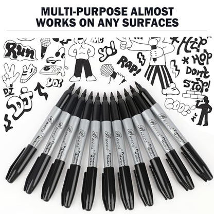 Buecs Permanent Markers, 200 Count Black Permanent Markers, Fine Point, Waterproof & Smear Proof Markers, Quick Drying, Office Supplies for School, Office, Home