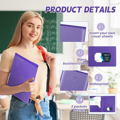 Henoyso 36 Pack Purple Plastic Folders with Clear Front Pockets Heavy Duty File Folders with 2 Pockets and Card Slot for Student Communication School Office Presentation Report - color: Purple