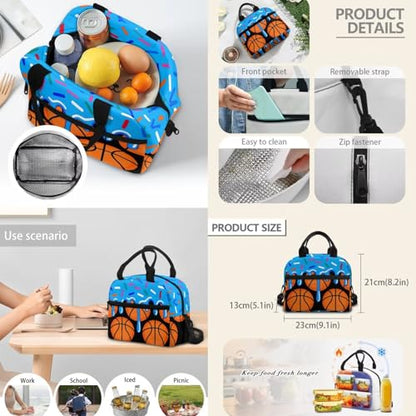 Blue Ice Cream Basketball 3 in 1 School Backpack Set with Lunch Box Pencil Case for Boys Girls 17 Inch 3PCS Bookbag Schoolbag for Middle High Students - color: Blue Ice Cream Basketball