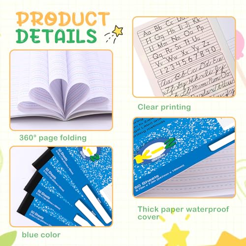 Fainne 30 Pack Primary Ruled Composition Notebook, Grade K-2 Journal 100 Pages, 7-1/2" x 9-3/4" Kindergarten Primary Drawing Story Notebook for Kids Drawing and Writing(Blue) - color: Blue