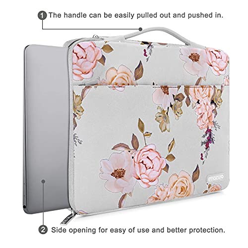 MOSISO 360 Protective Laptop Sleeve Compatible with MacBook Air/Pro, 13-13.3 inch Notebook, Compatible with MacBook Pro 14 inch 2023-2021 A2779 M2 A2442 M1, Peony Bag with Belt, Grey