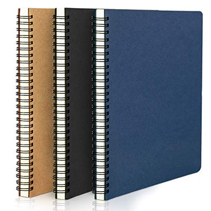 EUSOAR Students Ruled Spiral Notebook, A5 3 packs 5.5"X8.3" 120 Pages Lined Travel Writing Notebooks Journal, Memo Notepad Sketchbook, Students Office Business Diary Ruled Book Journal-3Colors - color: Black, Royal Blue, Kraft, size: 3 Packs