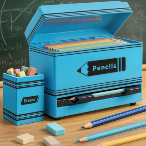 Pencil Dispenser for Classroom, 2Pcs Classroom Organization Set, Interactive Pencil Holder with Eraser Holder, Pencils Station for Teacher & Student, Teacher Must Have, Back to School Supplies(Blue) - color: Blue