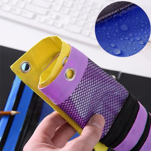 Kakalote Pencil Pouch for 3 Ring Binder, 6 pcs Binder Pencil Pouch, Zippered Double Pocket Pencil Pouch, with Clear Window and 3 Reinforced Grommets, 6 colors