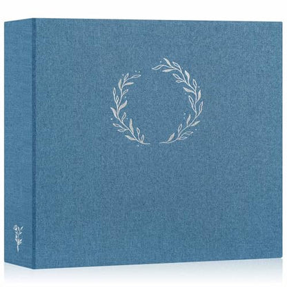Lanpn Photo Album Scrapbook 12x12, Linen Cover Wreath Design Top Load 3 Ring Folder Binder Photobook Photo Book 12 x 12 inch with 30 Plastic Sleeves 60 Pages Blue - color: Blue, size: 12x12"