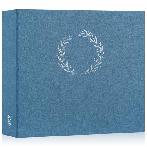 Lanpn Photo Album Scrapbook 12x12, Linen Cover Wreath Design Top Load 3 Ring Folder Binder Photobook Photo Book 12 x 12 inch with 30 Plastic Sleeves 60 Pages Blue - color: Blue, size: 12x12"