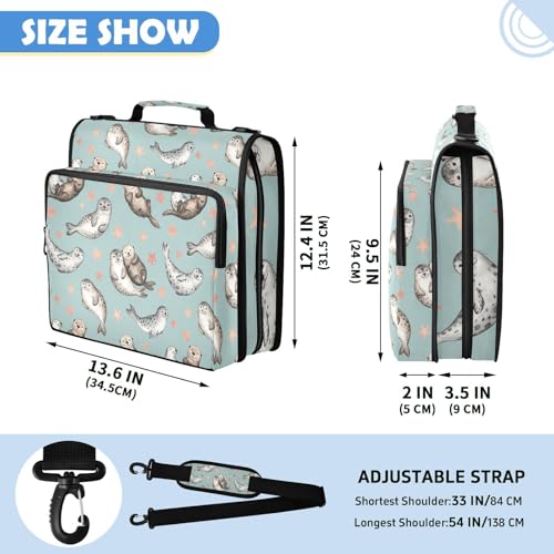 Seals 2inch 3 Ring Zipper Binder Multi-Pocket Storage Holds 14 Inch Laptop for Students and Office Use - color: Seals