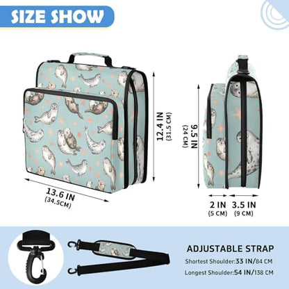 Seals 2inch 3 Ring Zipper Binder Multi-Pocket Storage Holds 14 Inch Laptop for Students and Office Use - color: Seals