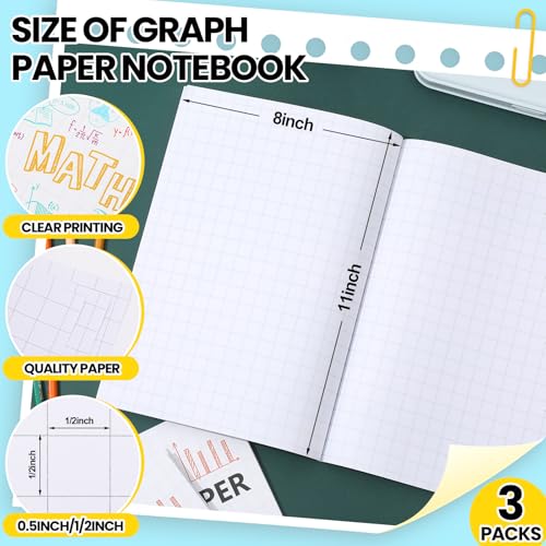 Ctosree 3 Pcs Primary Graph Paper for Kids 1/2 Inch Squares Elementary Math Graph Paper Composition Notebook 8.5 x 11 Inches Quad Ruled Grid Notebook for Kids K-2 School Supplies - size: 1/2 Inch