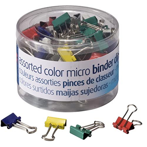 Officemate Micro Binder Clips, Assorted Colors, 100 Clips per Tub (31023) - color: Assorted Colors, size: Micro