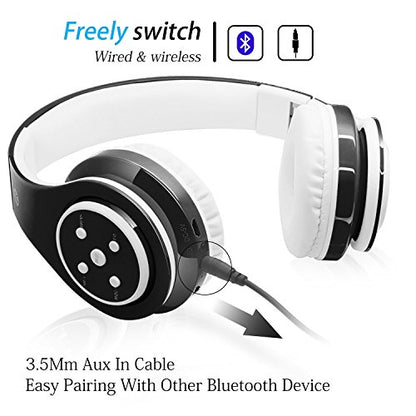 Woice Kids Bluetooth Headphones 85db/110db Volume Limit Wireless/Wired Aux Port Foldable Noise Protection Over-Ear Build-in Mic Headphones for Kids Adults Travel School Phone Pad Tablet PC Black