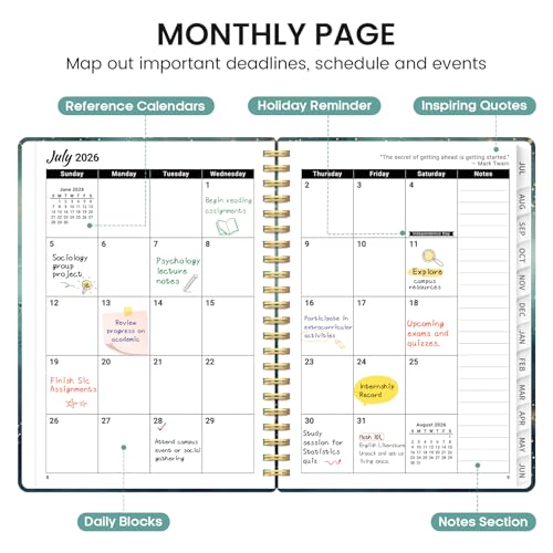Planner 2026-2027, Academic Monthly and Weekly Calendar Planner for Women, July 2026 - June 2027, Hardcover Pretty Agenda Planner Book with Tabs, Spiral Daily Organizer for School Office Home Supplies, 6.3" x 8.5" - Whale Dreams - color: B-Whale Dreams, s