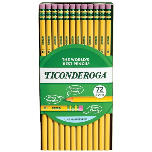 Ticonderoga Wood-Cased Pencils, Unsharpened, 2 HB Soft, Yellow, 72 Count - size: 72 Count (Pack of 1), style: Pack