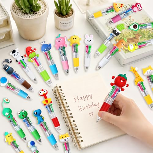 24Pcs Mini Multicolor Pen in One, 4-in-1 Cute Fun Ballpoint Pens Bulk for Party Favors Back to School Gifts for Classroom Birthday Gifts (Fun) - style: Fun