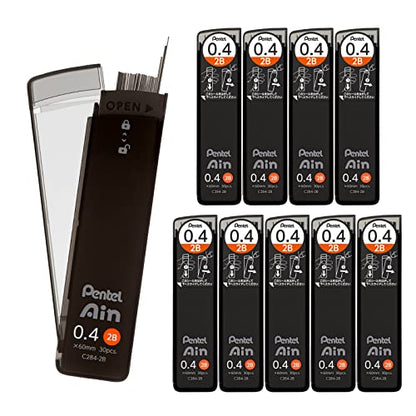 Pentel Ain C284-2B Mechanical Lead, 0.02 inches (0.4 mm), 2B, 10 Pieces - size: 1 Count (Pack of 10), style: 2B