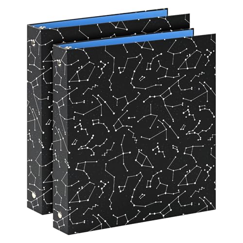 SUIN 1-inch 3-Ring-Binder with Pockets, Decorative 12 Zodiac Star Chain, 1" Stylish Round Ring Binder for Work/Home/Back to School,2-Pack